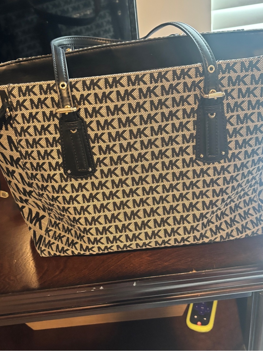 Michael Kors Black and Ivory MK Signature Tote - Picture 2 of 5